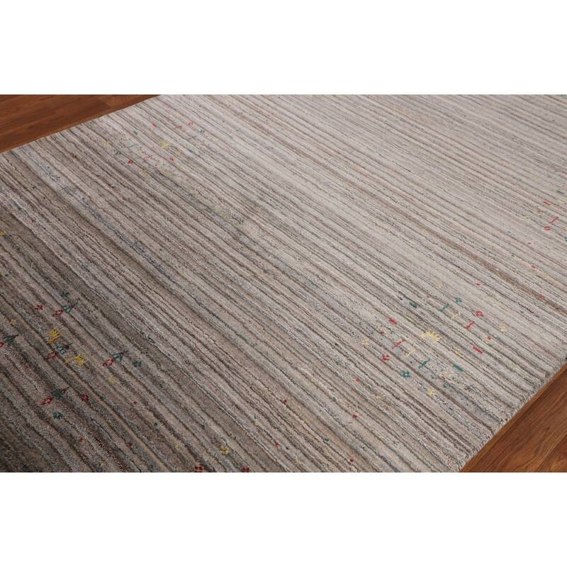 Earth Tone Gabbeh Indian Area Rug Handmade Tribal Wool Carpet - 5'0" X 7'10"