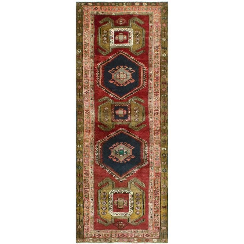 Fine Vintage Distressed Behice Burgundy/Charcoal Runner - 3'4" x 9'2"