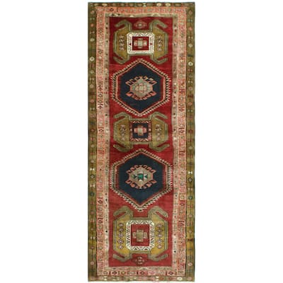Fine Vintage Distressed Behice Burgundy/Charcoal Runner - 3'4" x 9'2"
