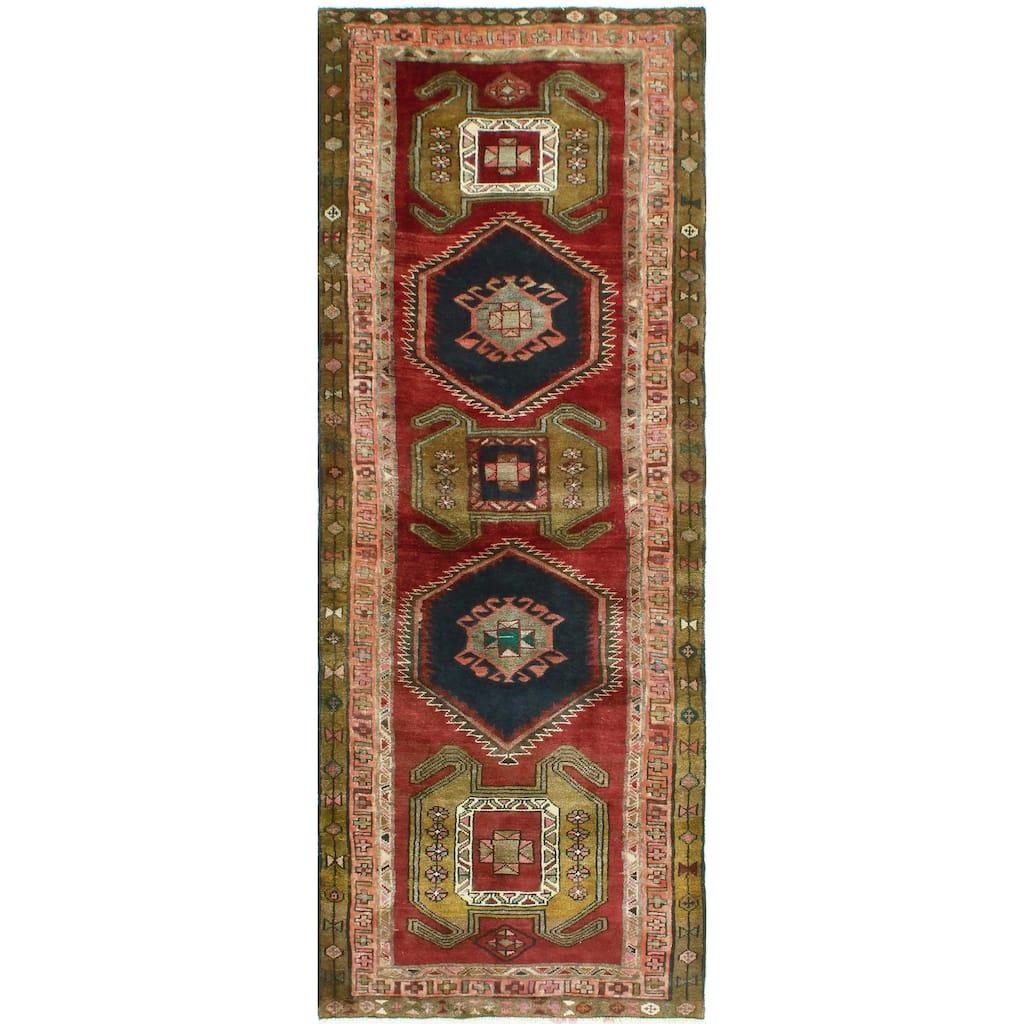 Fine Vintage Distressed Behice Burgundy/Charcoal Runner - 3'4" x 9'2"