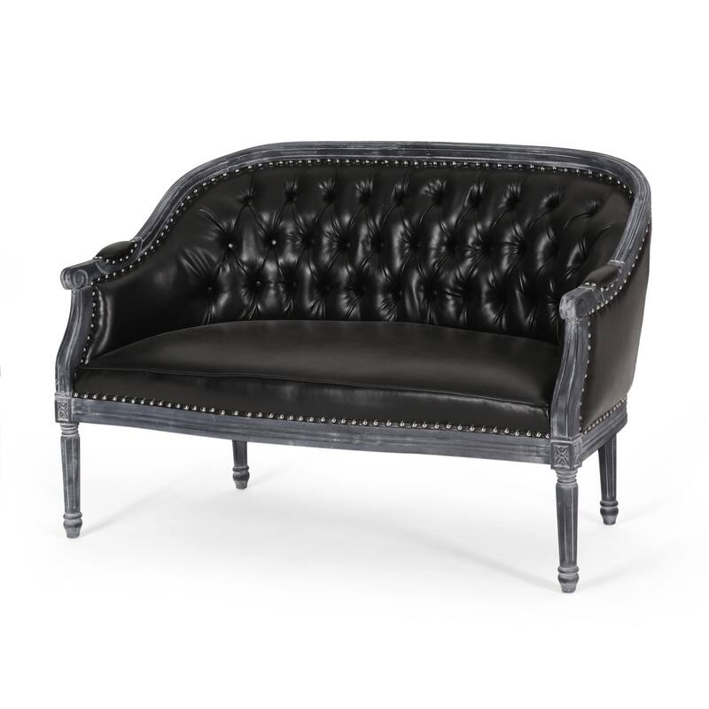 49.5" Faux Leather Loveseat Sofa with Turned Legs and Nailheads for Living Room
