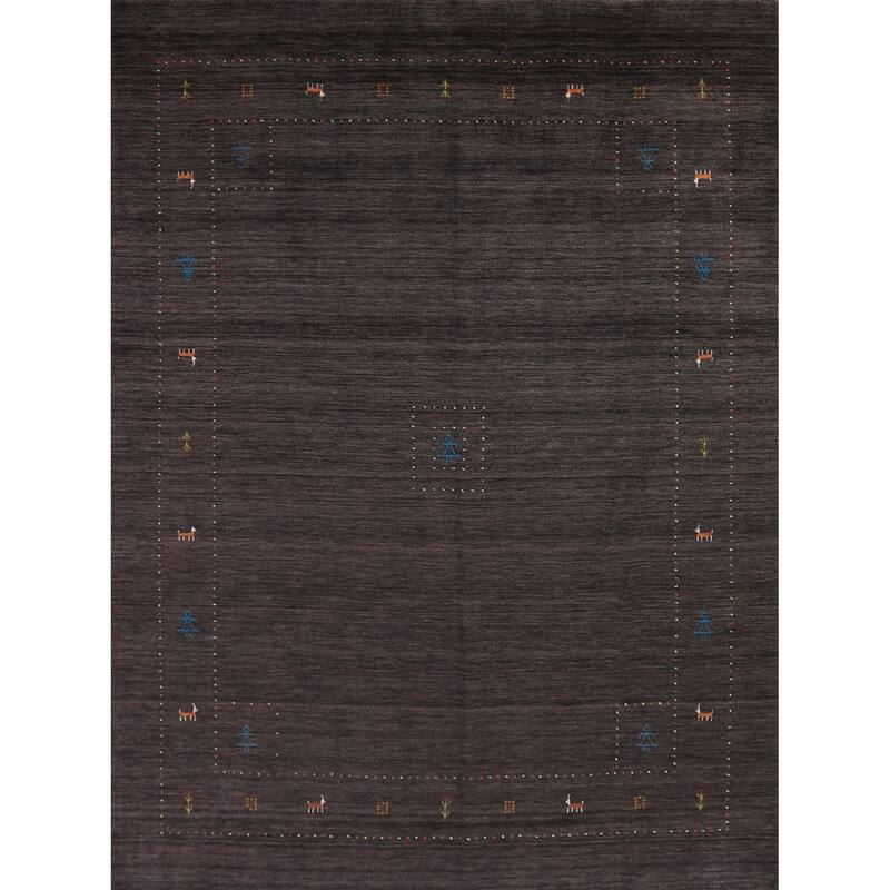 Dark Brown Gabbeh Oriental Area Rug Hand-Knotted Wool Carpet - 7'11" x 9'10"