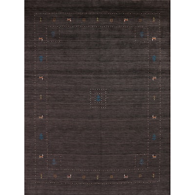 Dark Brown Gabbeh Oriental Area Rug Hand-Knotted Wool Carpet - 7'11" x 9'10"