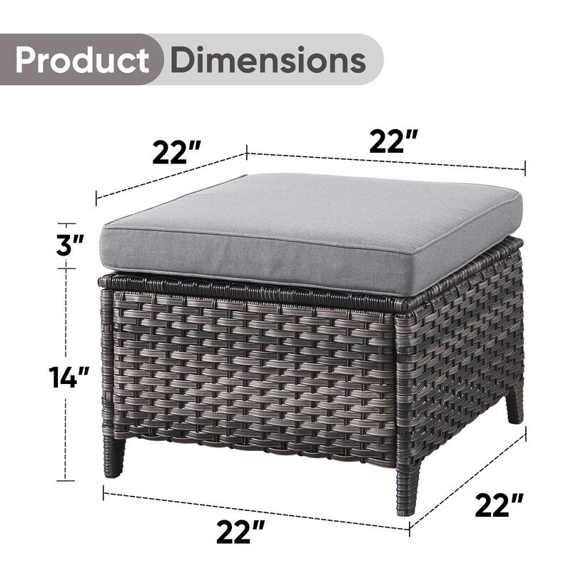 Outdoor Patio Footstool Ottomans with Cushion Grey-Grey - Grey