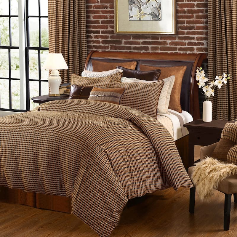 Paseo Road Clifton Brown Houndstooth Pattern Rustic Bedding 3 Piece Duvet Cover Set - Queen