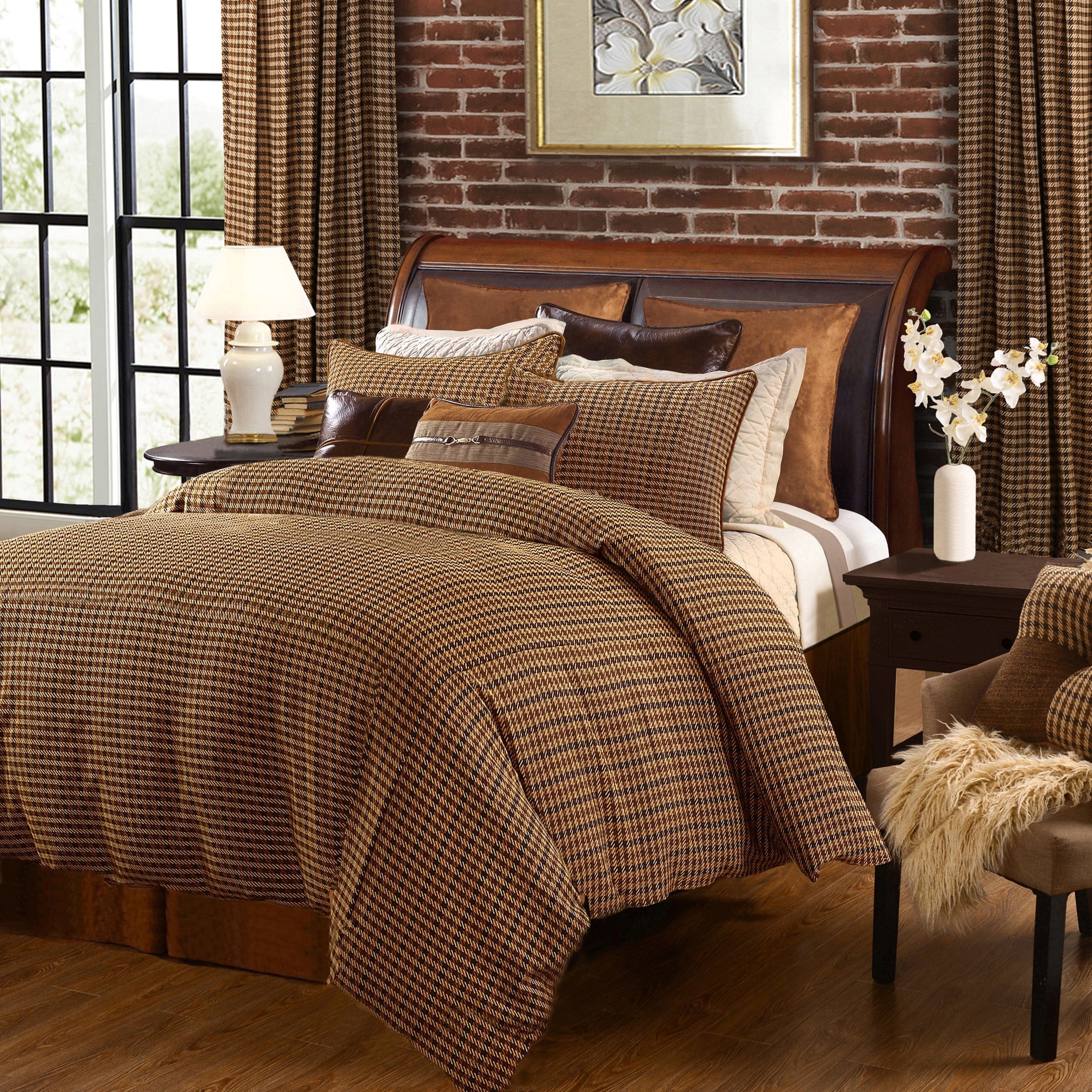 Paseo Road Clifton Brown Woven Twill Plaid Rustic Bedding 3 Piece Duvet Cover Set