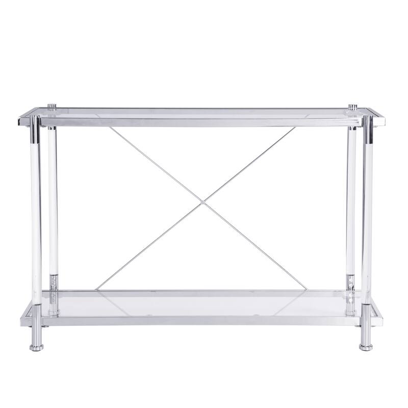 Stylish Sofa Table with Tempered Glass and Acrylic Legs, Ideal for Living Room and Bedroom Decor.
