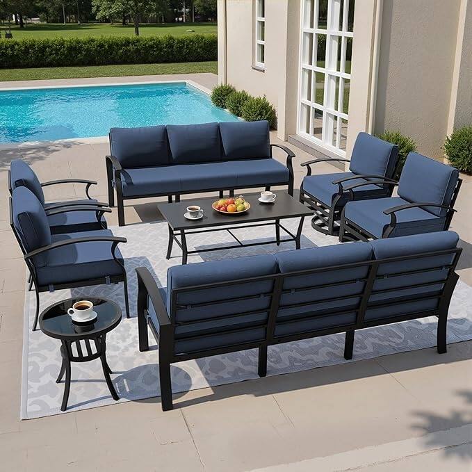 Kullavik Aluminum Outdoor Patio Sectional Sofa Set with Swivel Rocking Chairs and Coffee Table