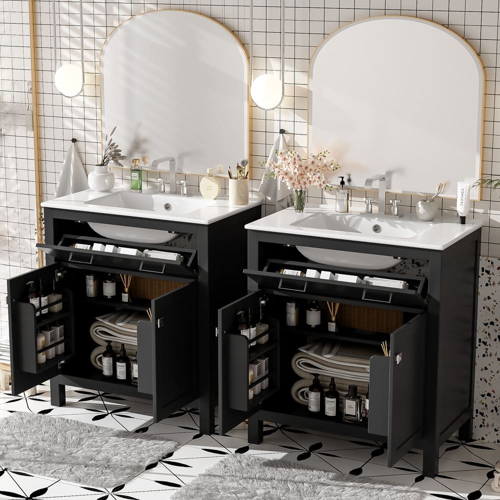 2-Piece Bathroom Vanity Set, 60" Double Ceramic Sinks Bathroom Vanity Cabinets