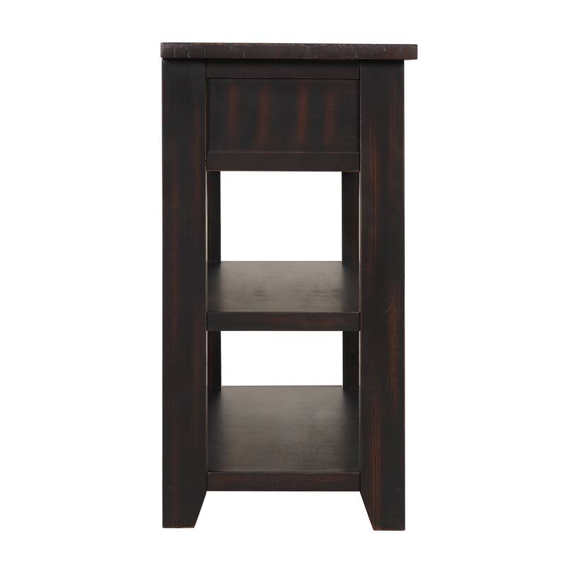 48" Solid Pine Wood Top Console Table, Modern Entryway Sofa Side Table with 3 Storage Drawers and 2 Shelves