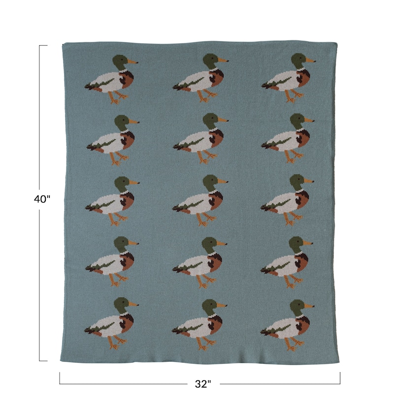 Cotton Knit Baby Blanket with Duck Print - 40.0"L x 32.0"W x 0.3"H - 40.0"L x 32.0"W x 0.3"H