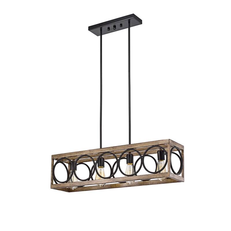 Spencer Matte Black 4-Light Linear Chandelier with Open Metal Hoops Shade