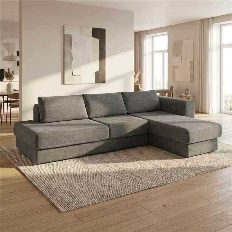 Christopher Knight Home - American Design Chenille 113" Modular Sectional Sofa with Double Layer Cushions - Dark Grey - Right Facing