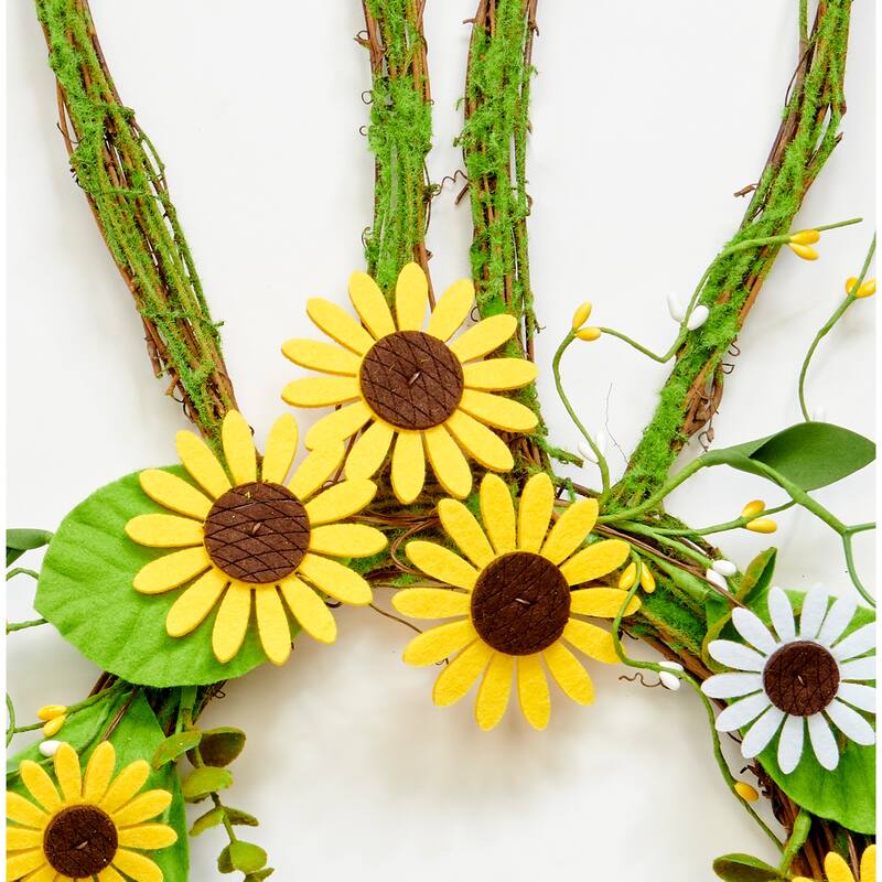 15" Hanging Twig Bunny Décor with Daisies - 15