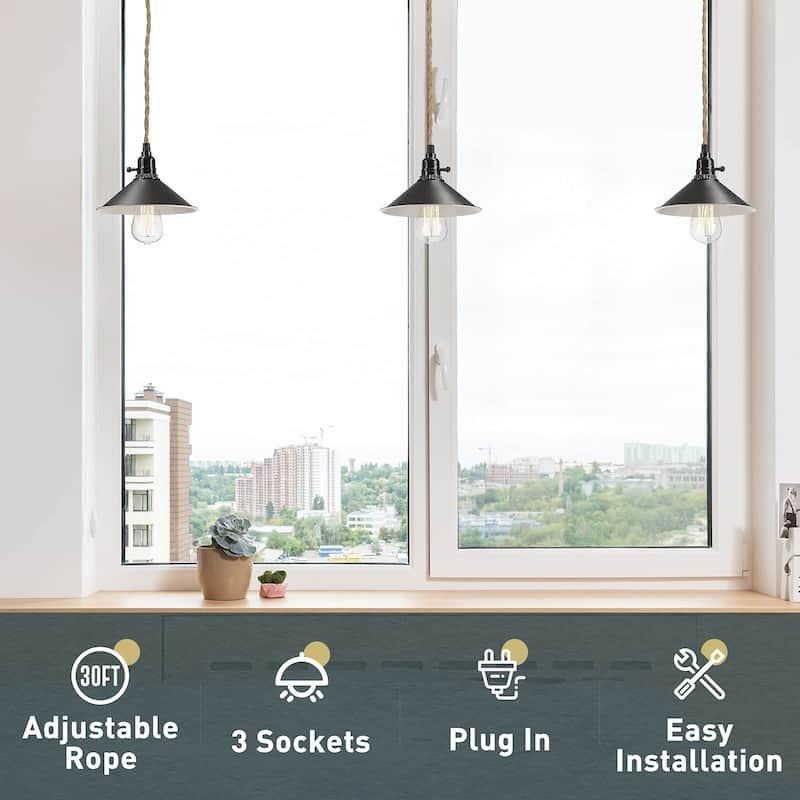 29FT 3-Light Plug in Pendant Light for Dining Room Kitchen（Rod Not Included）