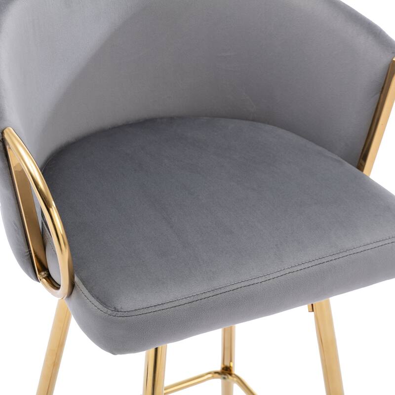 Bar Stools Set of 2, 26 Inch Counter Height Bar Stools Velvet Low Back Chair with Golden Armrest for Kitchen Island, Home Bar
