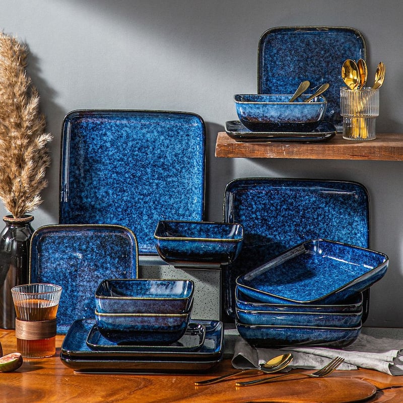 vancasso Stern Reactive Glaze Stoneware Dinnerware Set, Service for 4