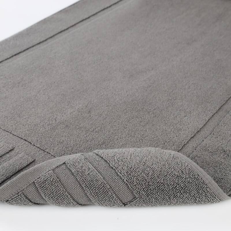 Blue Nile Mills 100% Cotton Solid Modern Geometric Border Absorbent Heavy Washable Bath Mats, Set of 2