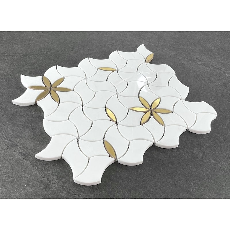 Blossom Thassos White Marble Waterjet Mosaic Wall And Floor Tiles - 1 Case (10 Sheets)