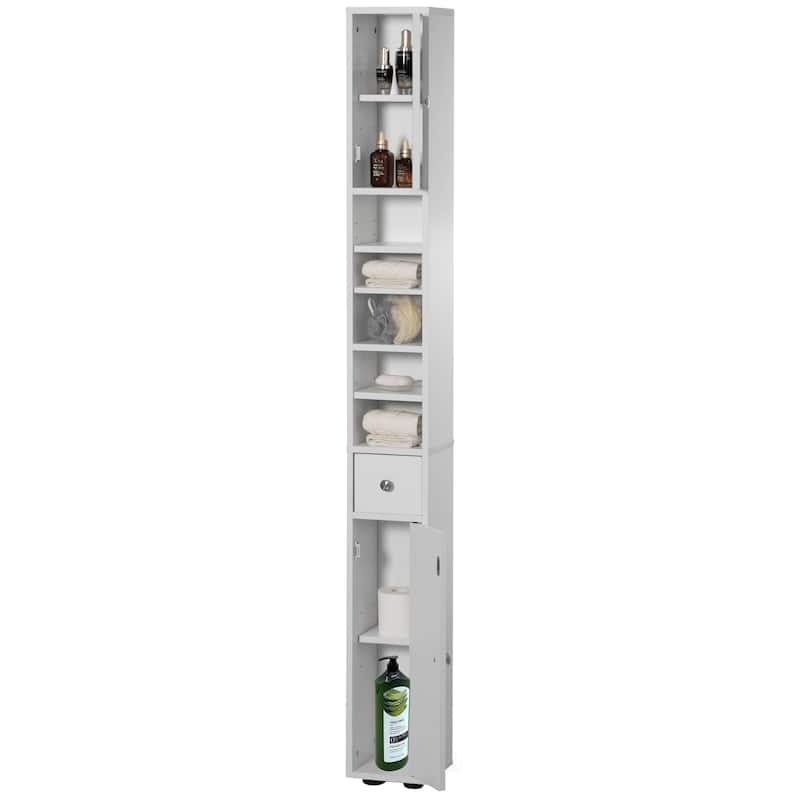 72" Multi-Purpose Freestanding White Linen Tower - Ideal as Bathroom Organizer, Toilet Paper Cabinet and Kitchen Cabinet