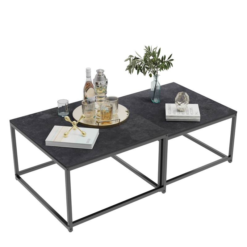 Square Sintered Stone top Nesting Coffee Table (Set of 2) - 27.5" x 18.9"