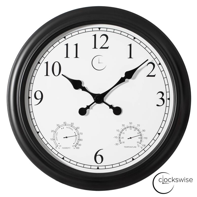 Large Outdoor Wall Clock Thermometer Combo, Waterproof Silent Garden Weather Station Home Indoor Patio Pool Black - 24 Inch - Decorated Frame