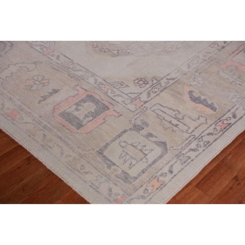 Hand Knotted Oriental 100% Wool Carpet Transitional Geometric Beige & Ivories Oushak Area Rug - 12' 0'' X 8' 10''