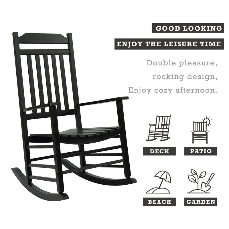 Kozyard High Back Slat Solid Wood Porch Rocking Chair