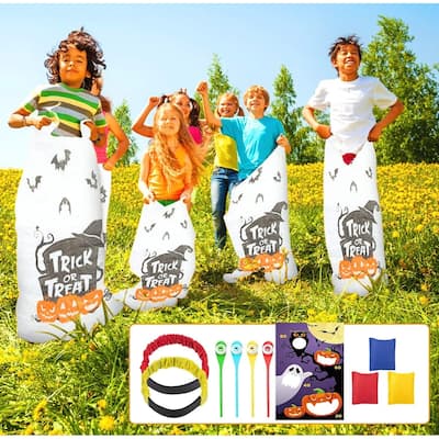 18 Packs Halloween Games for Kids Potato Sack Race Bags for Kids with Three Legged Race Bands - White