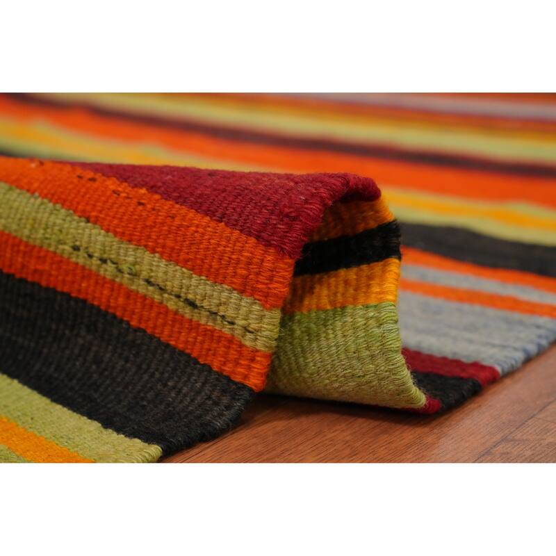 Hand Woven Oriental 100% Wool Carpet Southwestern Geometric Multi-Colored Kilim Area Rug - 8' 4'' X 5' 5''