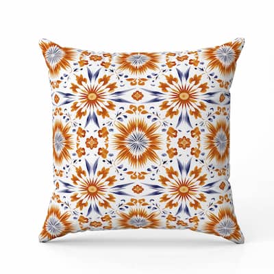 Batik Bliss Indoor/Outdoor Reversible Throw Pillow Orange and Blue