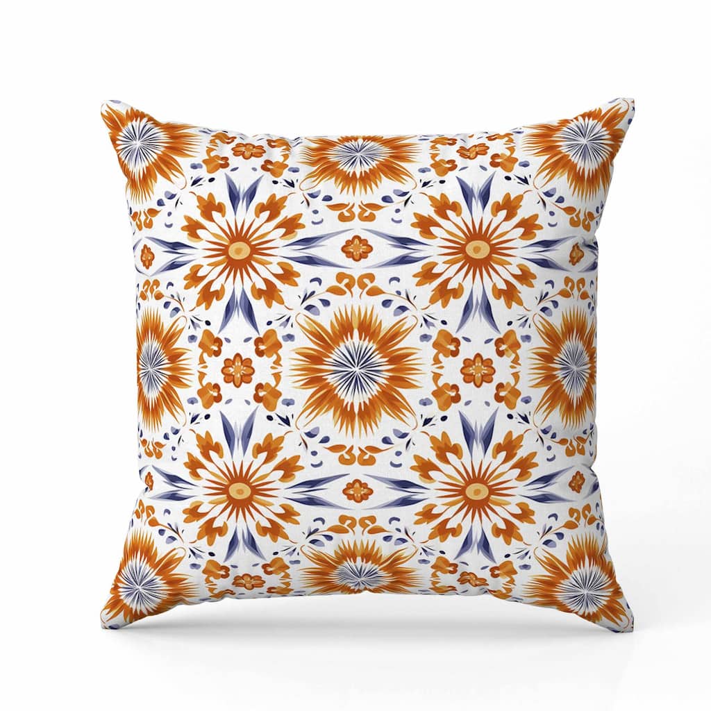 Batik Bliss Indoor/Outdoor Reversible Throw Pillow Orange and Blue