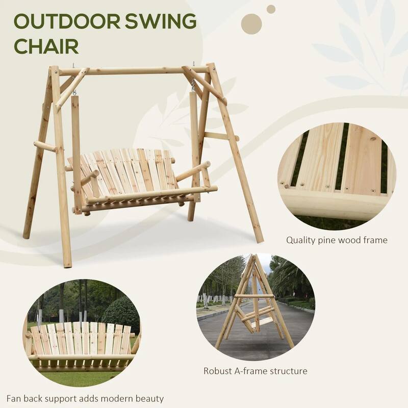2-Seat Wooden Swing Bench, A-Frame, Stable Non-Slip, Solid Wood Garden