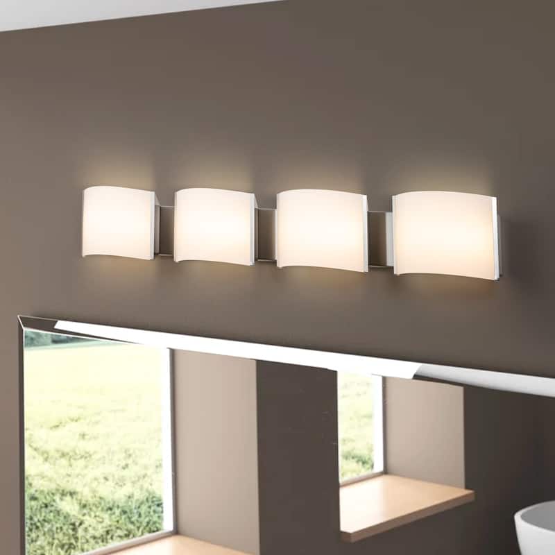 C Cattleya 3-Light/ 4-Light Satin Nickel Stainless Steel Integrated LED Vanity Light with Acrylic Shade - 4-Light