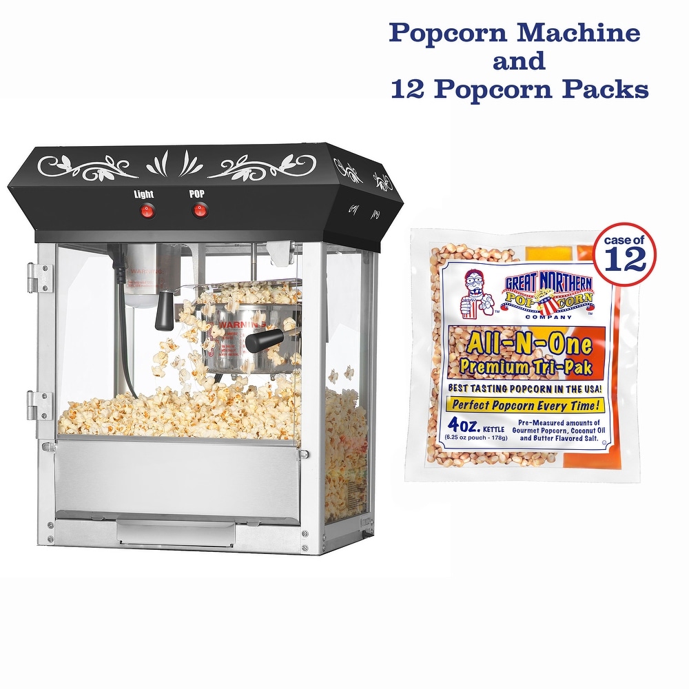 Great Northern 4 oz. Blue Big Bambino Popcorn Machine with 12 All-in-One Popcorn Packs