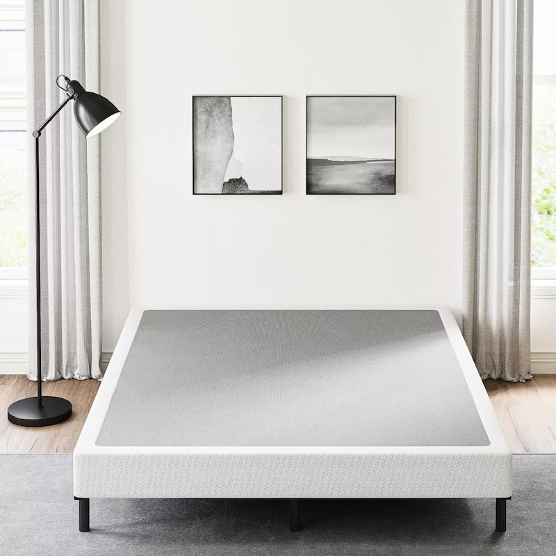 9 Inch High Profile Strong Metal Frame Mattress Foundation With Grey Cover