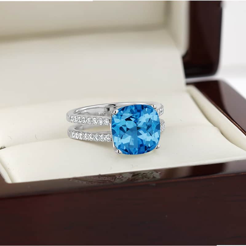 Auriya Modern 5ct Cushion-cut Swiss Blue Topaz and Diamond Engagement Ring 1/4cttw 14k Gold