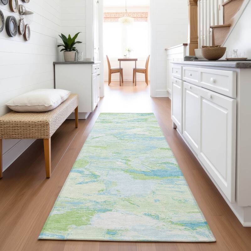 Premium Washable Super Soft Contemporary Brushstrokes Mayfield Rug - Mint - 2'3" x 7'6"