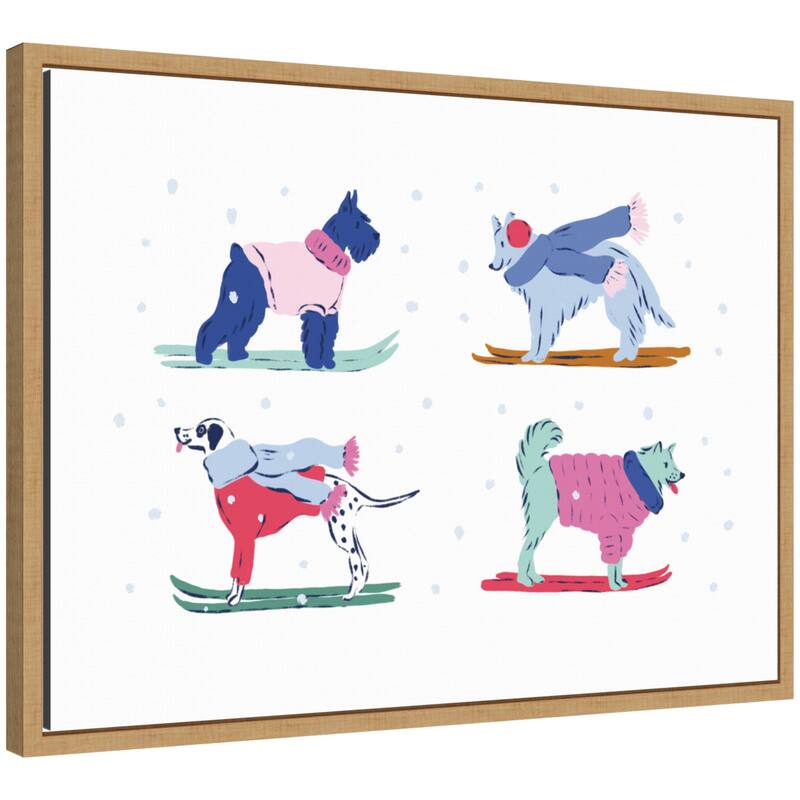 Kate and Laurel Sylvie Framed Canvas Ski Dogs 2 by Krissy Mast - Brown