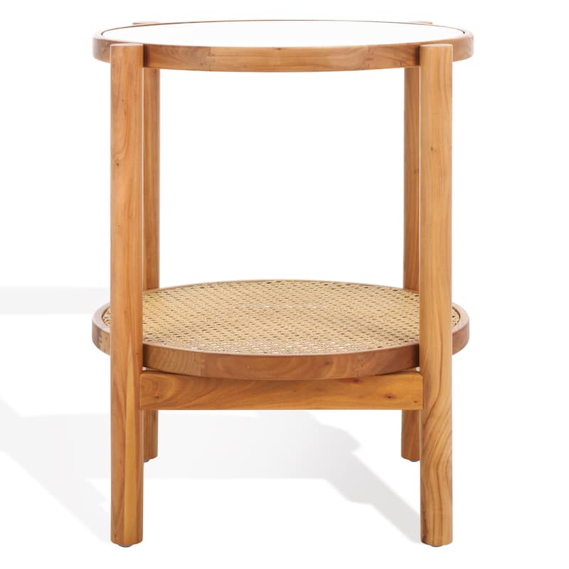 SAFAVIEH Couture Alberdine Rattan/Glass Accent Table - 23 In. W x 23 In. D x 24 In. H - 23"W x 23"D x 24"H