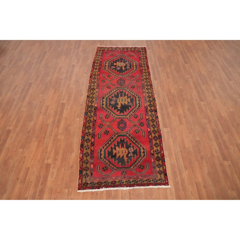 Hand Knotted Oriental 100% Wool Carpet Traditional Tribal Pink Ardebil Runner Rug - 9' 6'' X 3' 6''