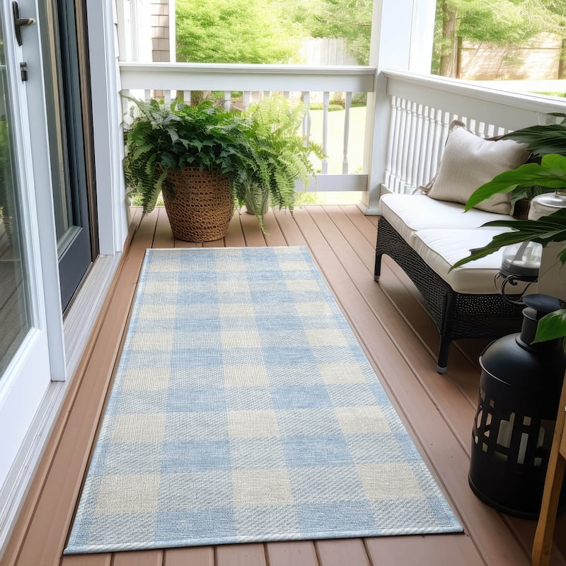 Machine Washable Indoor/ Outdoor Chantille Plaid Rug - Sky - 2'3" x 7'6"