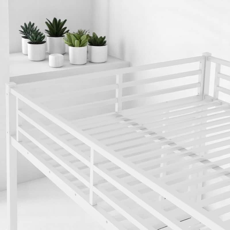 Queen Over Queen Metal Bunk Bed with Dual Ladders, Guardrails, Noise-Free Slats, and Under-Bed Storage,Steel Frame Bunk Bed