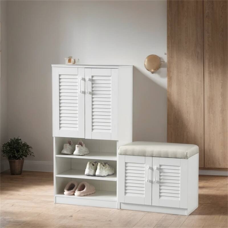 Wood Shoe Storage Cabinet with Bench and Adjustable Layer Board