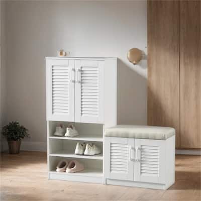 Wood Shoe Storage Cabinet with Bench and Adjustable Layer Board