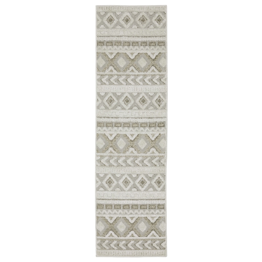 Style Haven Thassos Tribal Lines Grey/ Beige Mixed Pile Area Rug