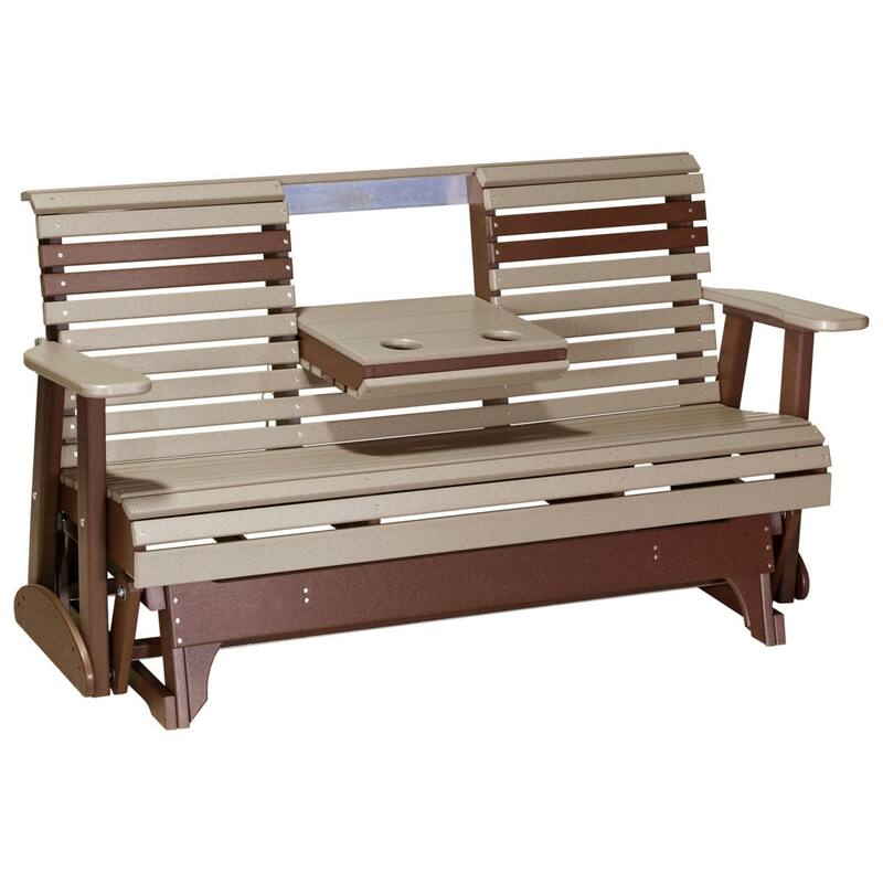 Poly Lumber Plain Rollback Patio Glider - 5' - Weatherwood & Chestnut Brown