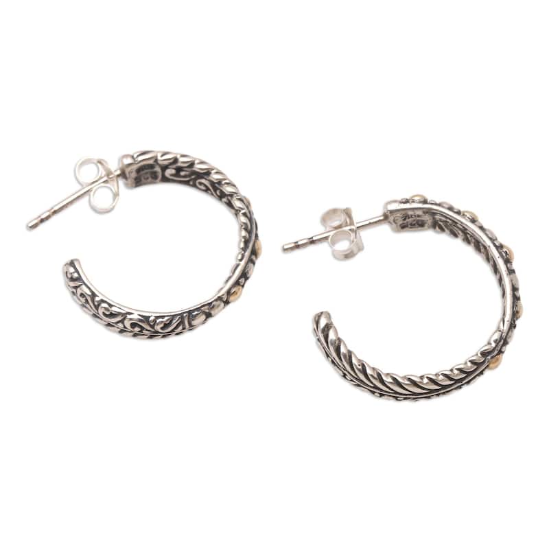 Novica Handmade Flashing Lights Gold-Accented Half-Hoop Earrings - Gold