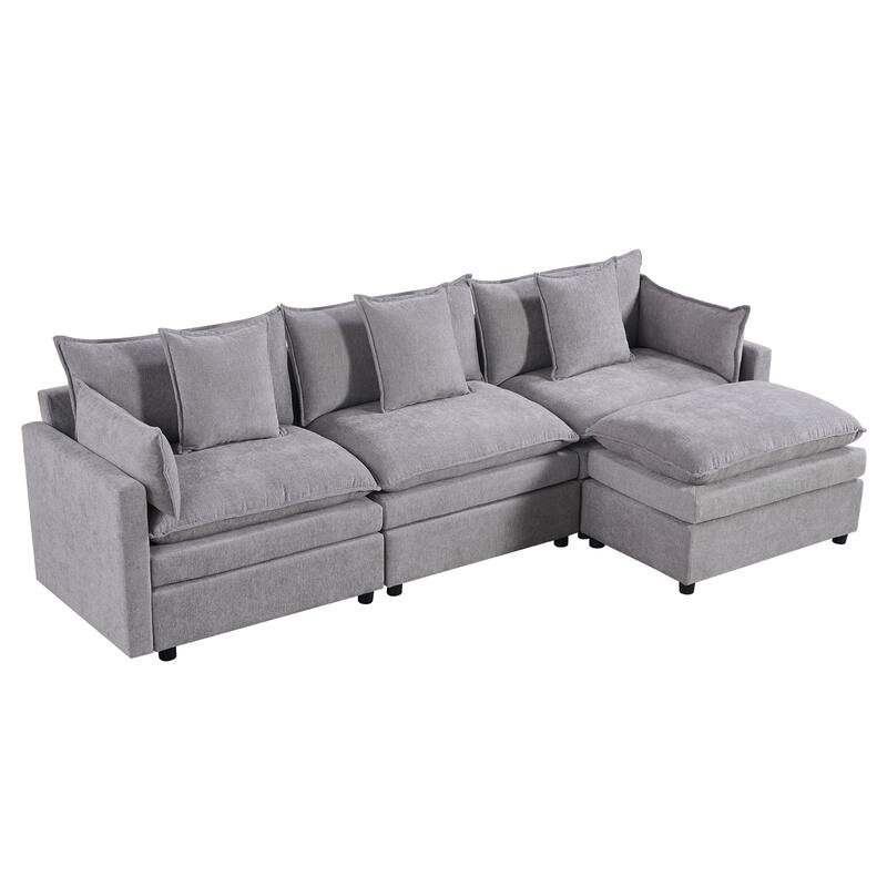 108.66" L-Shaped 4-Seater Sectional Sofa with Convertible Chaise and Ottoman, Spacious Cloud Couch Design