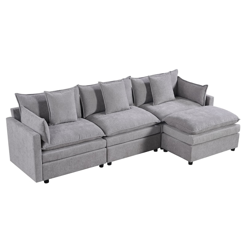 108.66" L-Shaped 4-Seater Sectional Sofa with Convertible Chaise and Ottoman, Spacious Cloud Design